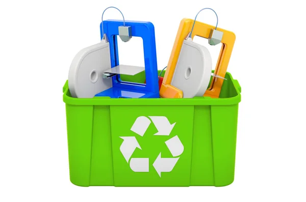 Recycling Papierkorb Mit Drucker Rendering Isoliert Auf Weißem Hintergrund — Stockfoto
