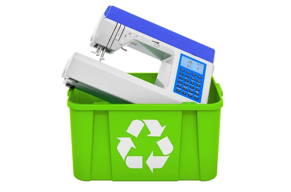 Papelera Reciclaje Con Máquina Coser Representación Aislada Sobre Fondo Blanco — Foto de Stock