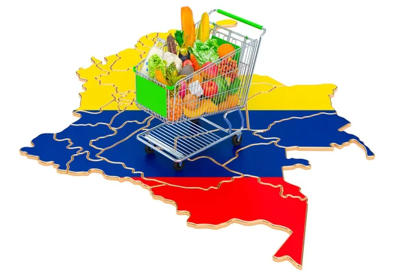 Poder Adquisitivo Concepto Columbia Carrito Compras Con Mapa Colombiano Representación — Foto de Stock