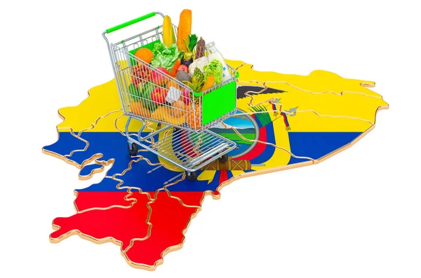 Concepto Poder Adquisitivo Ecuador Carrito Compras Con Mapa Ecuatoriano Representación — Foto de Stock