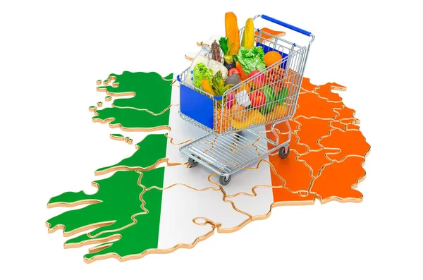 Αγοραστική Δύναμη Στην Ιρλανδία Καλάθι Αγορών Ιρλανδικό Χάρτη Απόδοση Απομονώνονται — Φωτογραφία Αρχείου