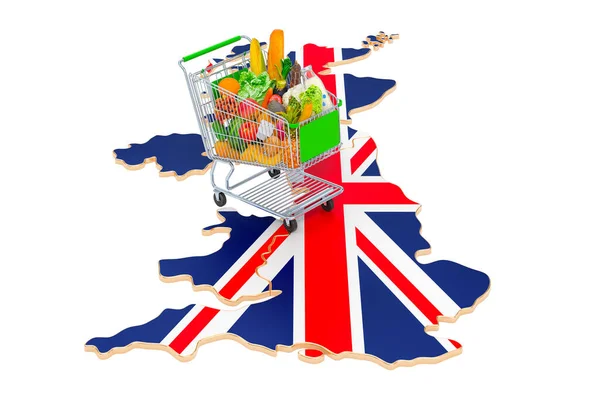 Vásárlóerő Egyesült Királyság Koncepciójában Bevásárlókosár Brit Térképpel Renderelés Elszigetelt Fehér — Stock Fotó