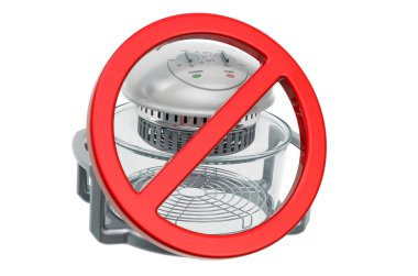 Fan destekli fırında yasak tabela. Beyaz arkaplanda 3B görüntüleme izole edildi