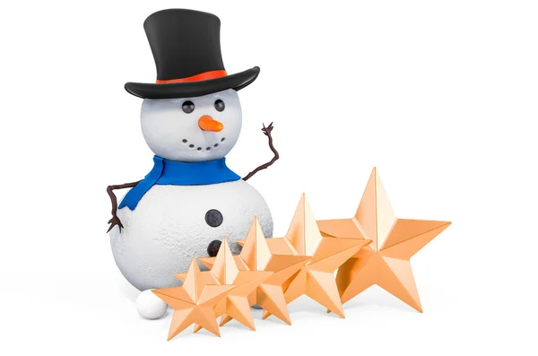 Snowman Golden Stars Concept Rendering Isolated White Background — Stock Photo, Image