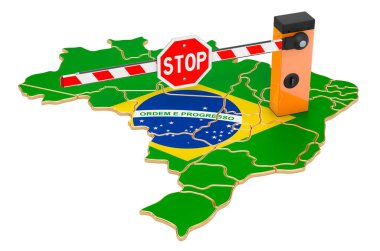 Sınır Brezilya 'da kapalı. Gümrük ve sınır koruma kavramı. Beyaz arkaplanda 3B görüntüleme izole edildi