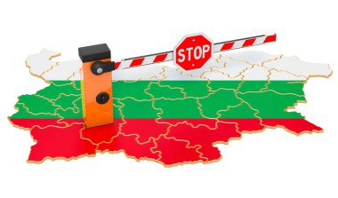 Bulgaristan 'da sınır kapanıyor. Gümrük ve sınır koruma kavramı. Beyaz arkaplanda 3B görüntüleme izole edildi