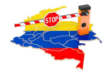 Columbia 'da sınır kapanıyor. Gümrük ve sınır koruma kavramı. Beyaz arkaplanda 3B görüntüleme izole edildi