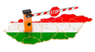 Macaristan 'da sınır kapanıyor. Gümrük ve sınır koruma kavramı. Beyaz arkaplanda 3B görüntüleme izole edildi