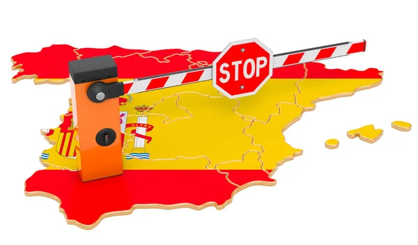 Fronteira Fechada Espanha Conceito Alfândega Protecção Das Fronteiras Renderização Isolada — Fotografia de Stock
