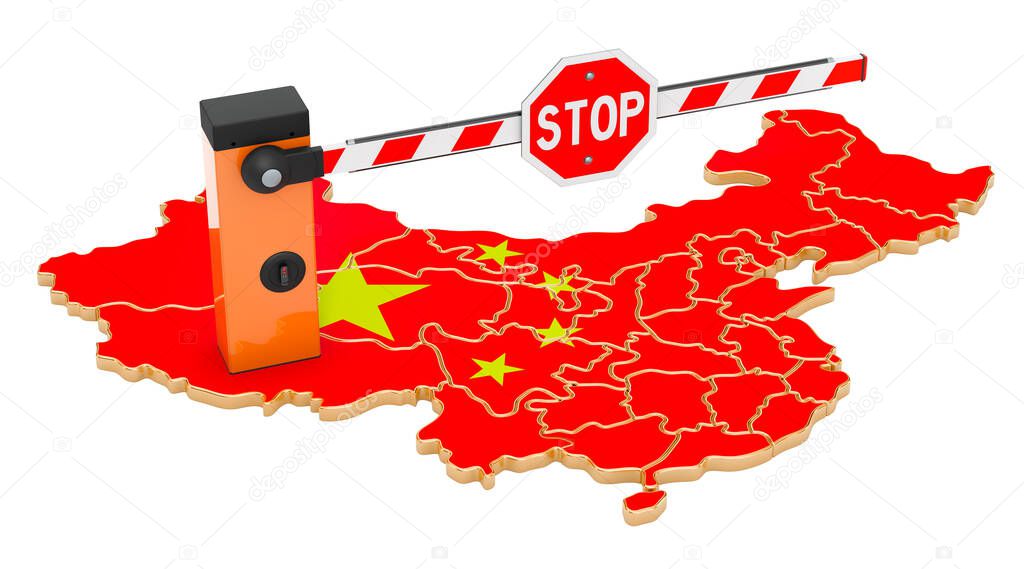 Border close in China. Customs and border protection concept. 3D rendering isolated on white background