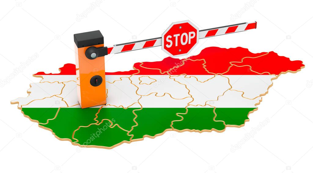 Border close in Hungary. Customs and border protection concept. 3D rendering isolated on white background