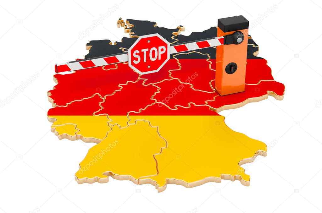 Border close in Germany. Customs and border protection concept. 3D rendering isolated on white background