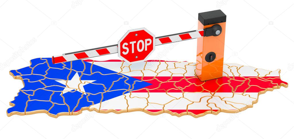 Border close in Puerto Rico. Customs and border protection concept. 3D rendering isolated on white background