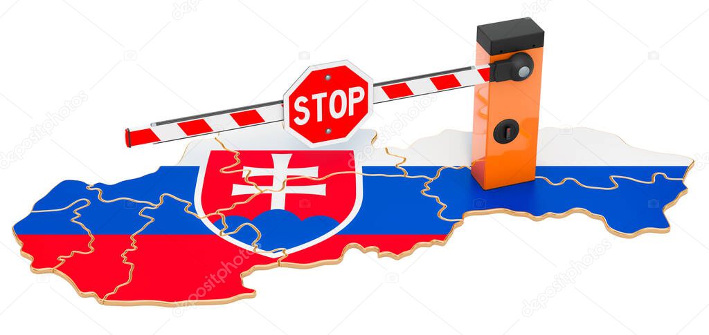 Border close in Slovakia. Customs and border protection concept. 3D rendering isolated on white background
