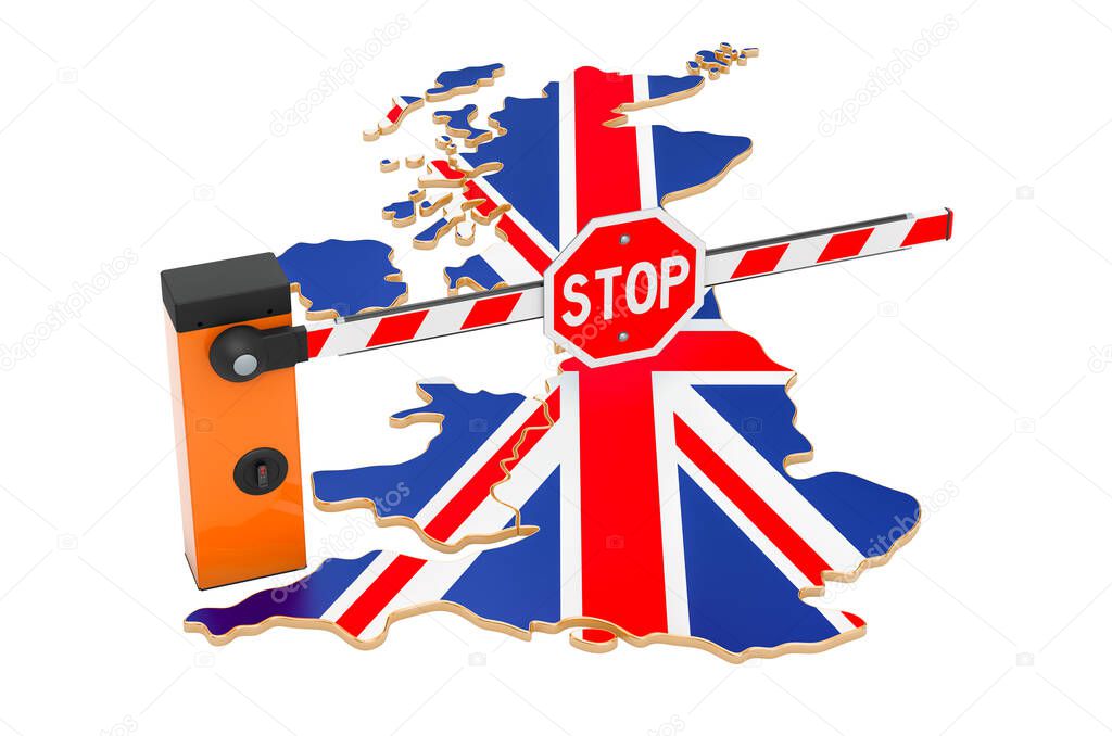 Border close in the United Kingdom. Customs and border protection concept. 3D rendering isolated on white background