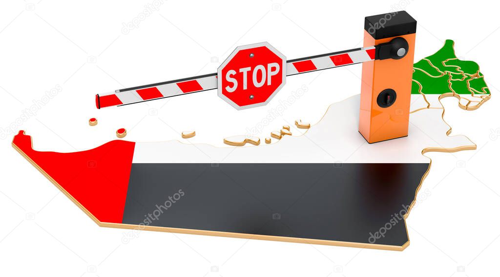 Border close in the United Arab Emirates. Customs and border protection concept. 3D rendering isolated on white background