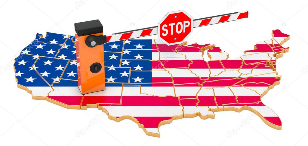 Border close in the United States. Customs and border protection concept. 3D rendering isolated on white background