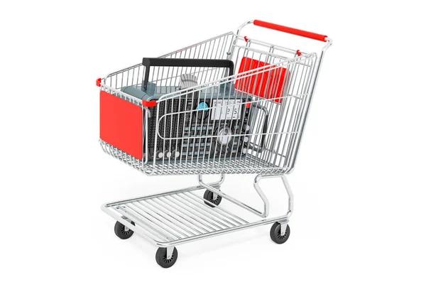 Digital Receiver Radio Shopping Cart Rendering Isolated White Background — Stock Photo, Image