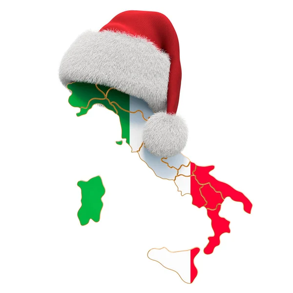 Italian Map Red Santa Hat New Year Christmas Holidays Concept — Stockfoto