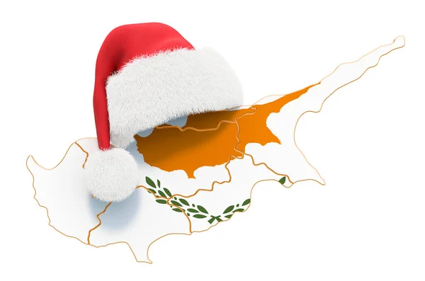 Cypern Karta Med Röd Santa Hatt Nyår Och Jul Semester — Stockfoto