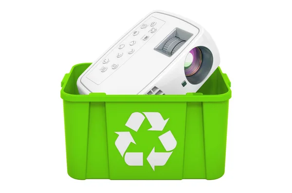 Recycling Mülleimer Mit Bildprojektor Rendering Isoliert Auf Weißem Hintergrund — Stockfoto