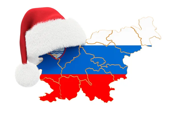 Sloveense Kaart Met Rode Kerstmuts Nieuwjaar Kerstvakantie Concept Rendering Geïsoleerd — Stockfoto