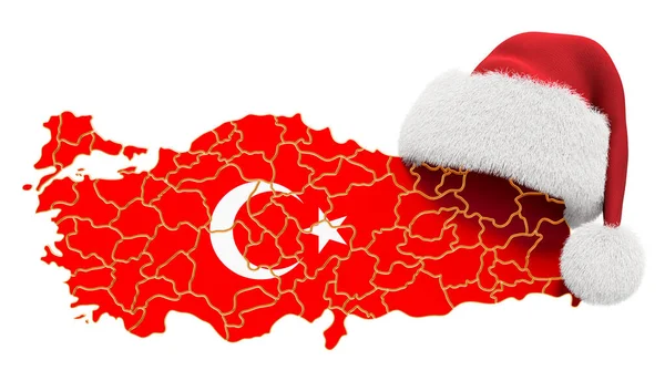 Turkish Map Red Santa Hat New Year Christmas Holidays Concept — Foto Stock