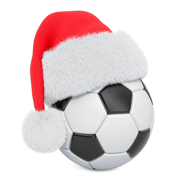 Fußball Mit Weihnachtsmann Roter Weihnachtsmütze Rendering Isoliert Auf Weißem Hintergrund — Stockfoto