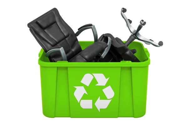 Recycling Mülleimer Mit Bürostühlen Rendering Isoliert Auf Weißem Hintergrund — Stockfoto