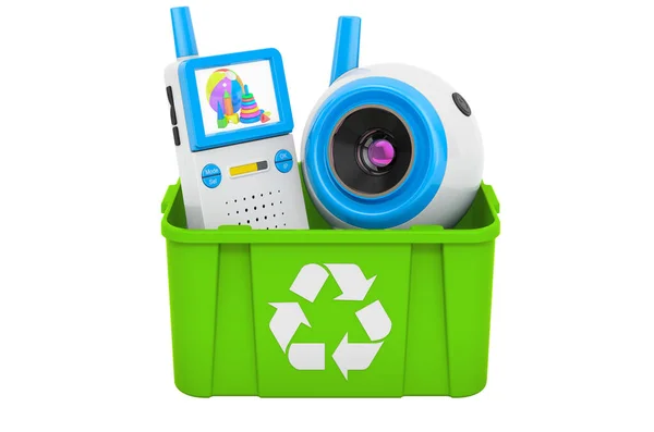 Recycling Mülleimer Mit Babykamera Rendering Isoliert Auf Weißem Hintergrund — Stockfoto