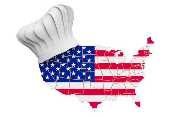 Amerikanska Nationella Köket Koncept Chef Hatt Med Karta Över Usa — Stockfoto