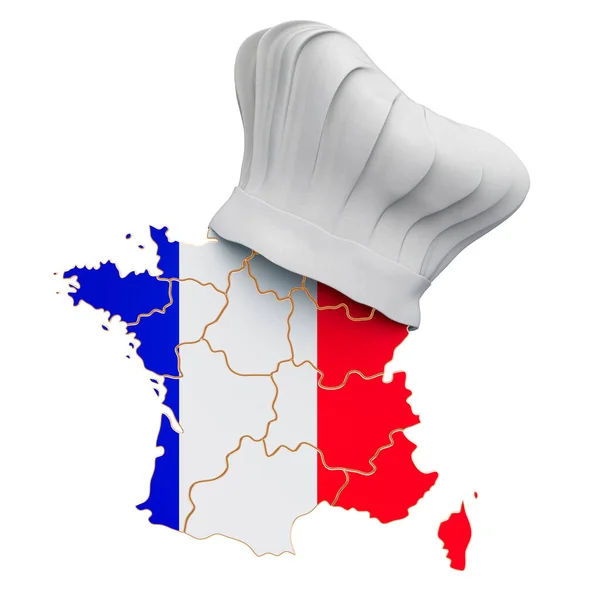Koncepcja Kuchni Francuskiej Kapelusz Szefa Kuchni Mapą Francji Rendering Izolowany — Zdjęcie stockowe