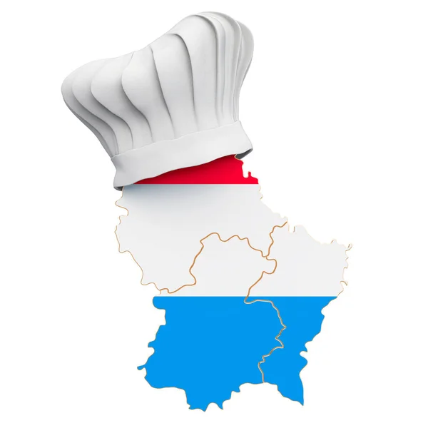 Koncepcja Kuchni Luksemburskiej Kapelusz Szefa Kuchni Mapą Luksemburga Rendering Izolowany — Zdjęcie stockowe