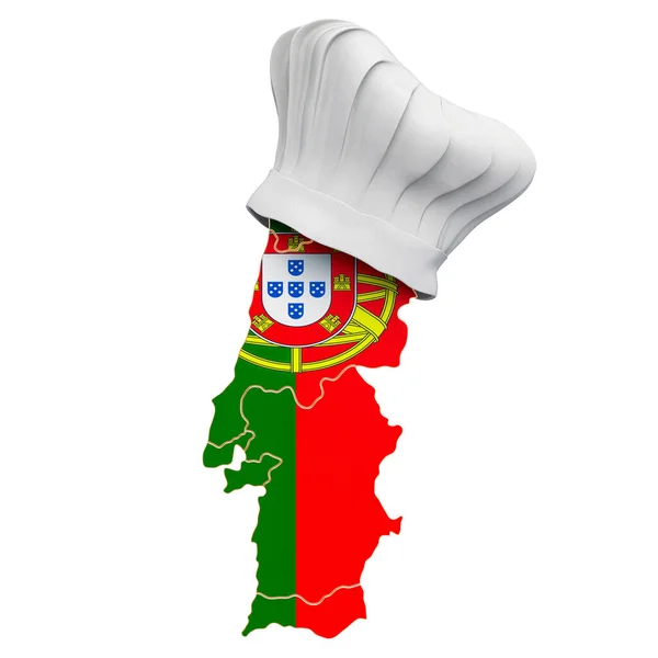 Concepto Cocina Nacional Portuguesa Sombrero Chef Con Mapa Portugal Representación — Foto de Stock