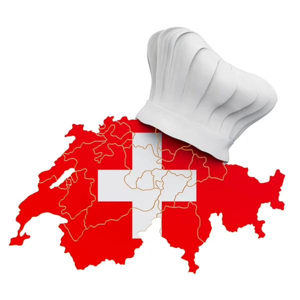 Swiss National Cuisine Concept Chef Hat Map Switzerland Rendering Isolated — Stock Photo, Image