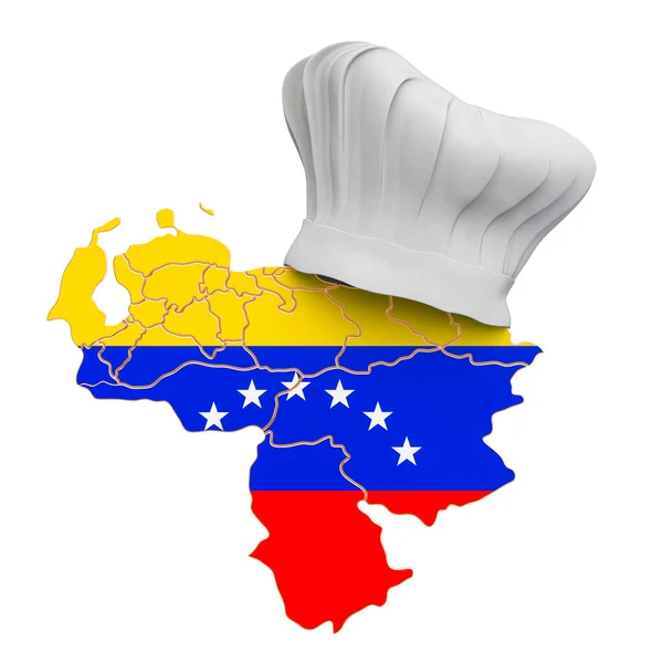 Concepto Cocina Nacional Venezolana Sombrero Chef Con Mapa Venezuela Representación — Foto de Stock