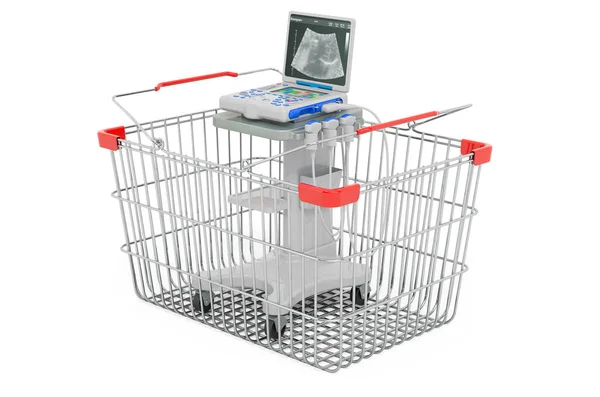 Shopping Basket Medical Ultrasound Diagnostic Machine Scanner Rendering Isolated White — Stock Photo, Image
