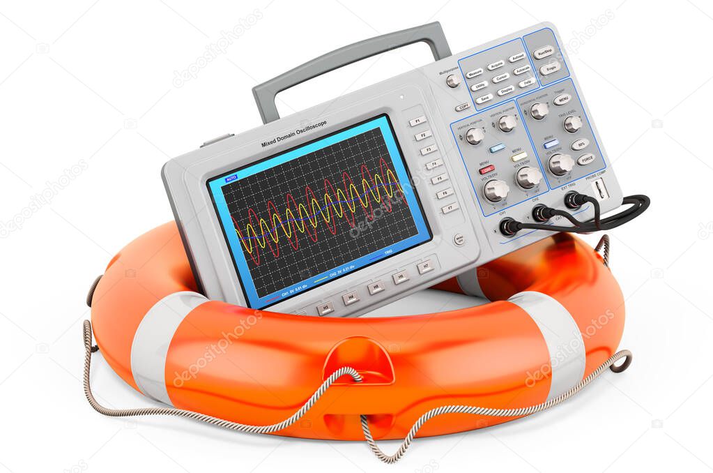 Repair and service of oscilloscope, 3D rendering isolated on white background
