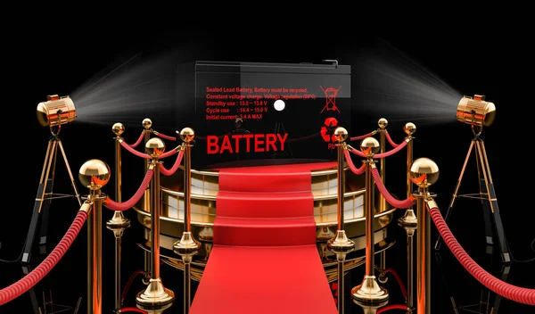 Podium Baterią Ups Renderowanie Izolowane Czarnym Tle — Zdjęcie stockowe