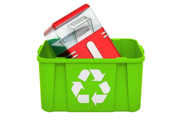ポップコーンメーカーとリサイクルゴミ箱 白い背景に隔離された3Dレンダリング — ストック写真
