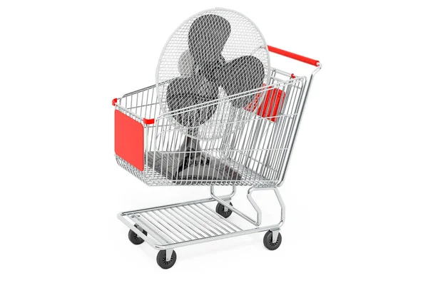 Ventilador Mesa Dentro Del Carrito Compras Representación Aislada Sobre Fondo —  Fotos de Stock