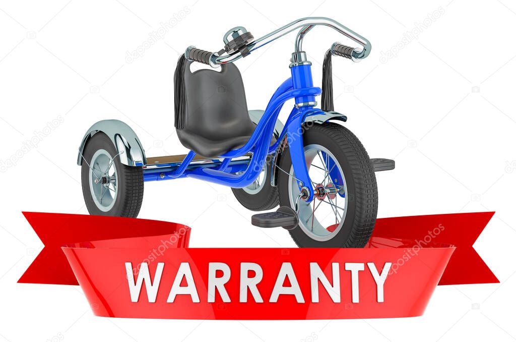 Kids bicycle, tricycle warranty concept. 3D rendering isolated on white background