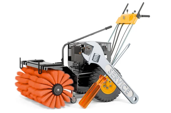 Service Und Reparatur Der Kehrmaschine Power Brush Broom Industrial Rendering — Stockfoto