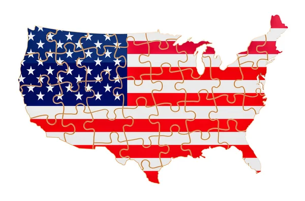 미국은 퍼즐에서 깃발을 가져온 지도를 가지고 백인들에게만 렌더링 — 스톡 사진