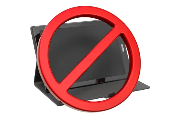 Verboden Bord Met Tablet Computer Rendering Geïsoleerd Witte Achtergrond — Stockfoto