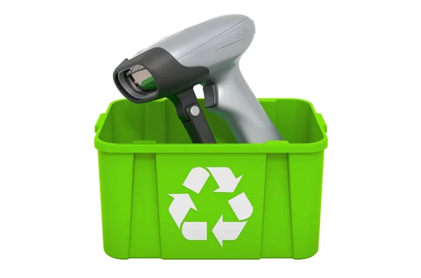 Recycling Papierkorb Mit Barcodeleser Rendering Isoliert Auf Weißem Hintergrund — Stockfoto