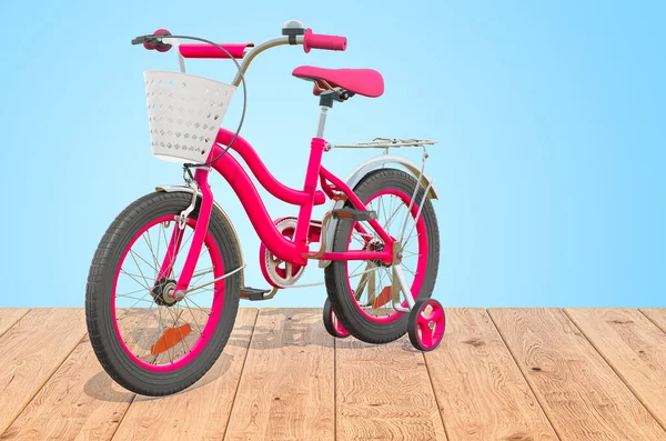 Bicicleta Para Niños Con Ruedas Entrenamiento Cesta Los Tablones Madera — Foto de Stock