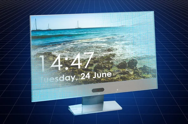 Visualization 3d cad model of computer monitor, blueprint. 3D rendering