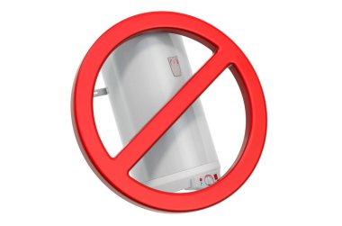 Elektrikli kazan ile yasaklanmış tabela, beyaz arkaplanda 3 boyutlu görüntüleme