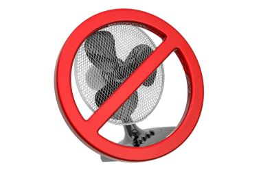 Masa vantilatörlü yasak tabela, beyaz arkaplanda 3D görüntüleme